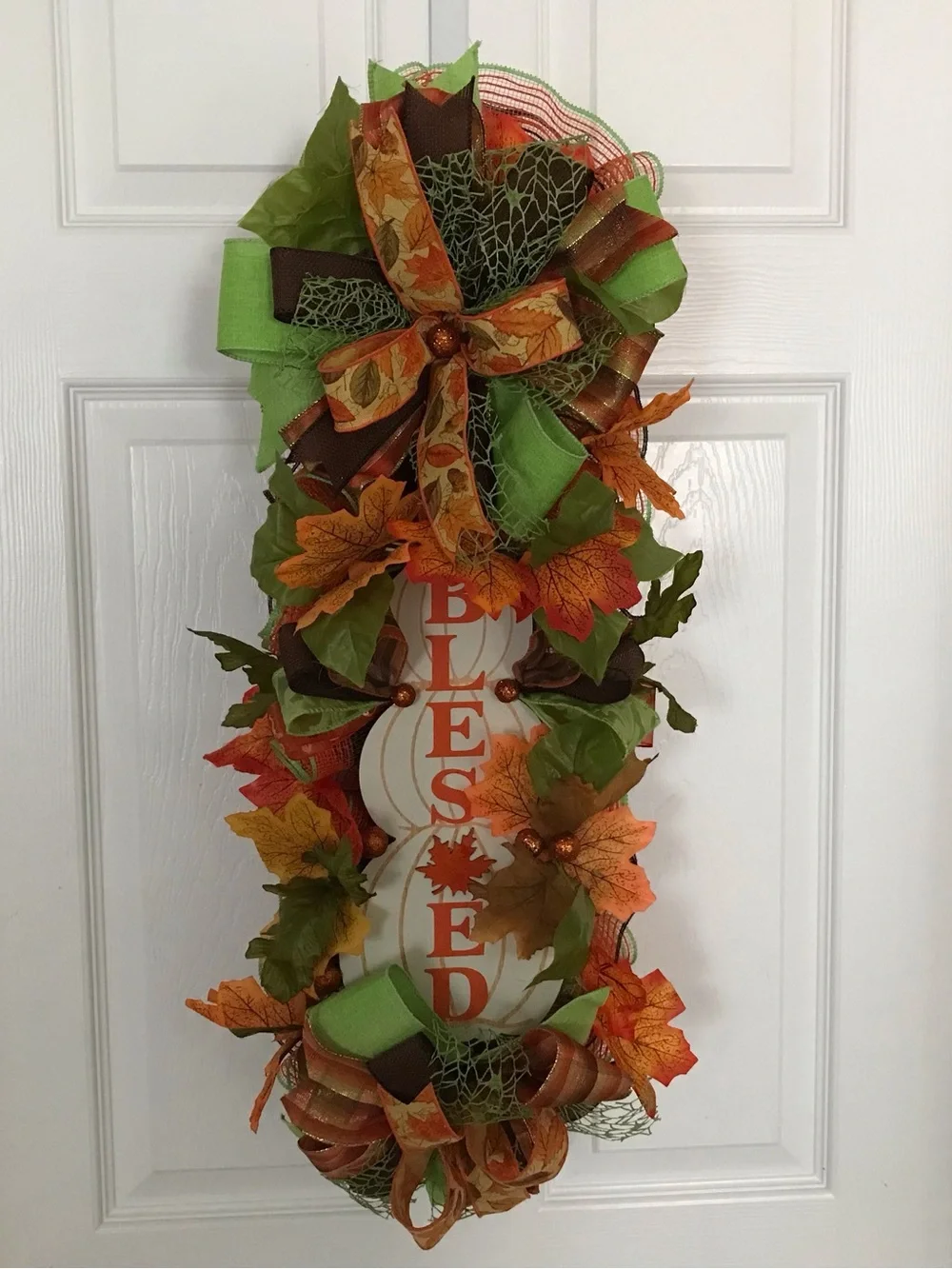 Autumn 'Blessed' Door Hanging - Green & Orange Fall Wreath